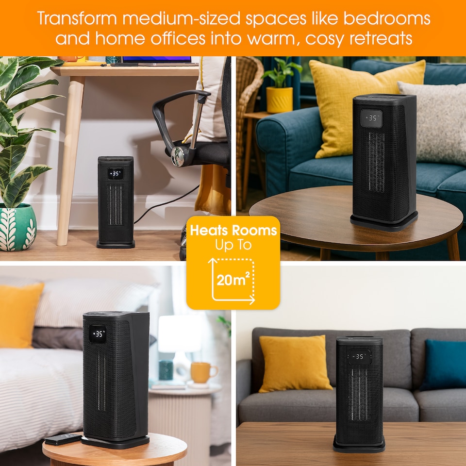 image 1 of Abode ACTH2005 Electric Heater 2000W Ceramic Tower Heater Digital Black