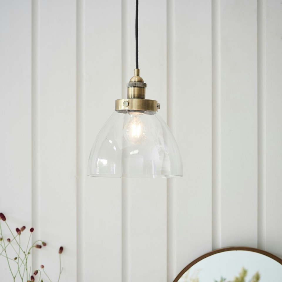 image 1 of Hansen 1 Light Pendant Glass, Antique Brass Plate, E27