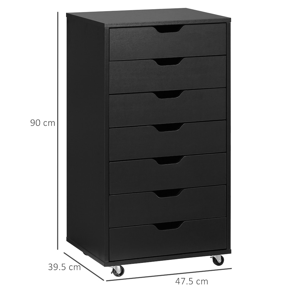 image 1 of Vinsetto Mobile Filing Cabinet, 7-drawer File Cabinet with Wheels, Black
