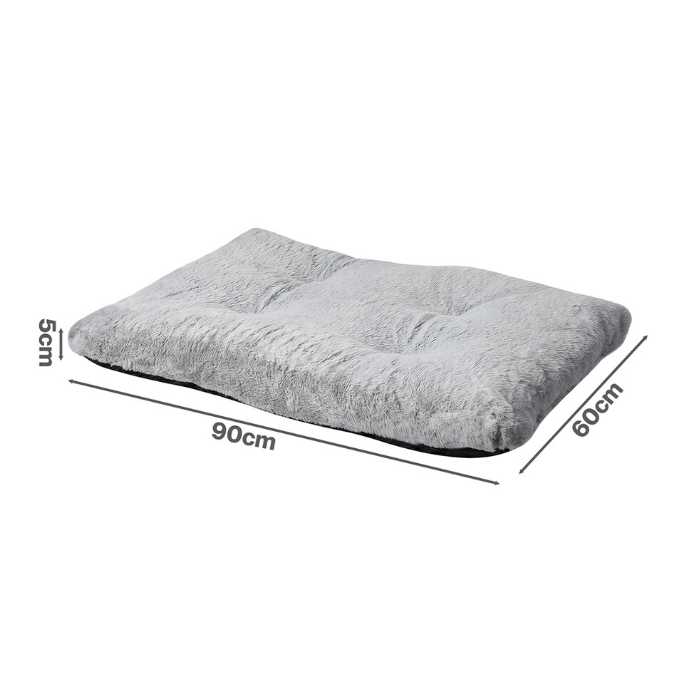 image 1 of Skylos Large Dog Bed Mattress Soft Plush Washable Pet Cushion Crate Pad Mat | Grey | 90 x 60cm | One Size