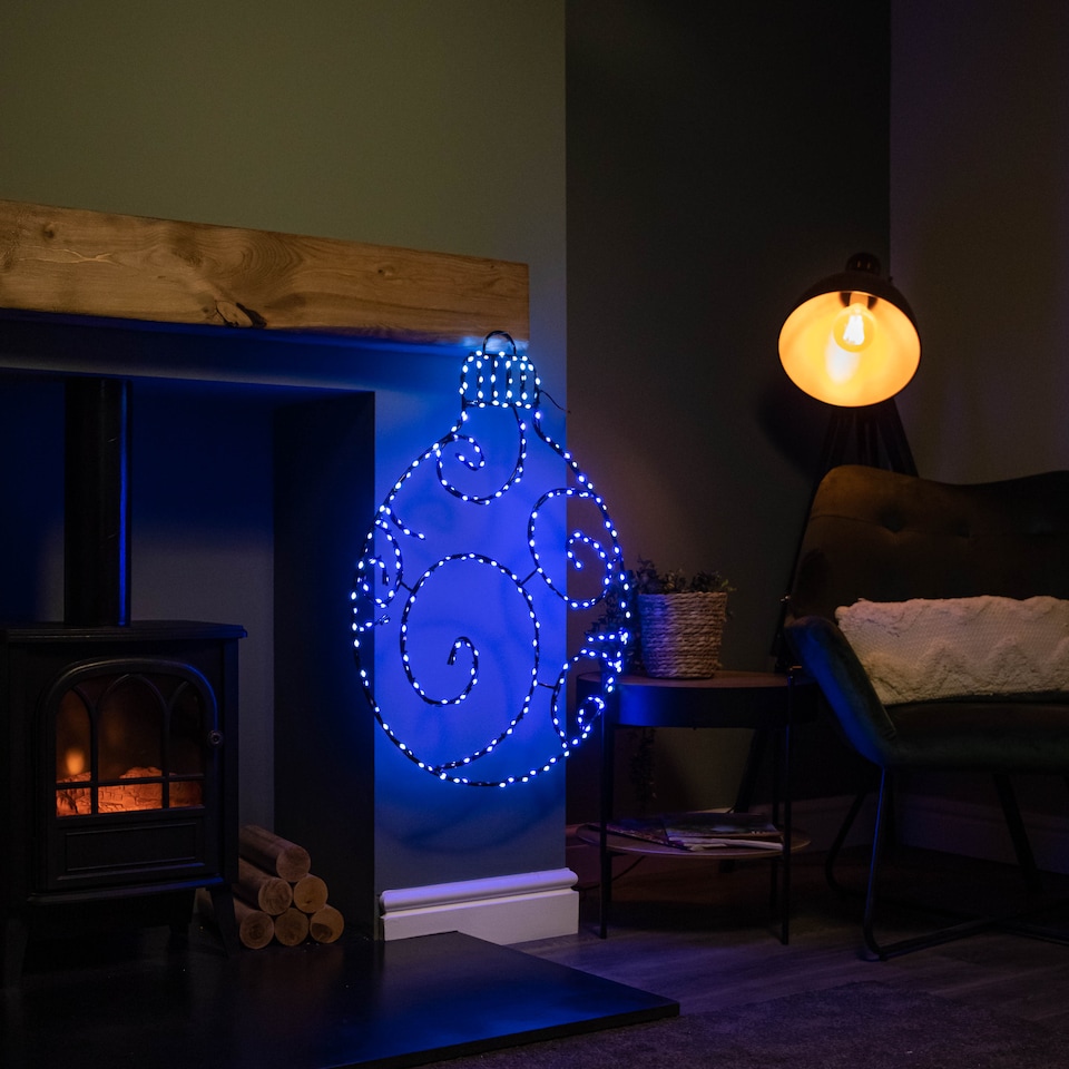 image 1 of 78cm Metal Hanging Christmas Bauble with 245 Static & Twinkling LEDs in Blue & White
