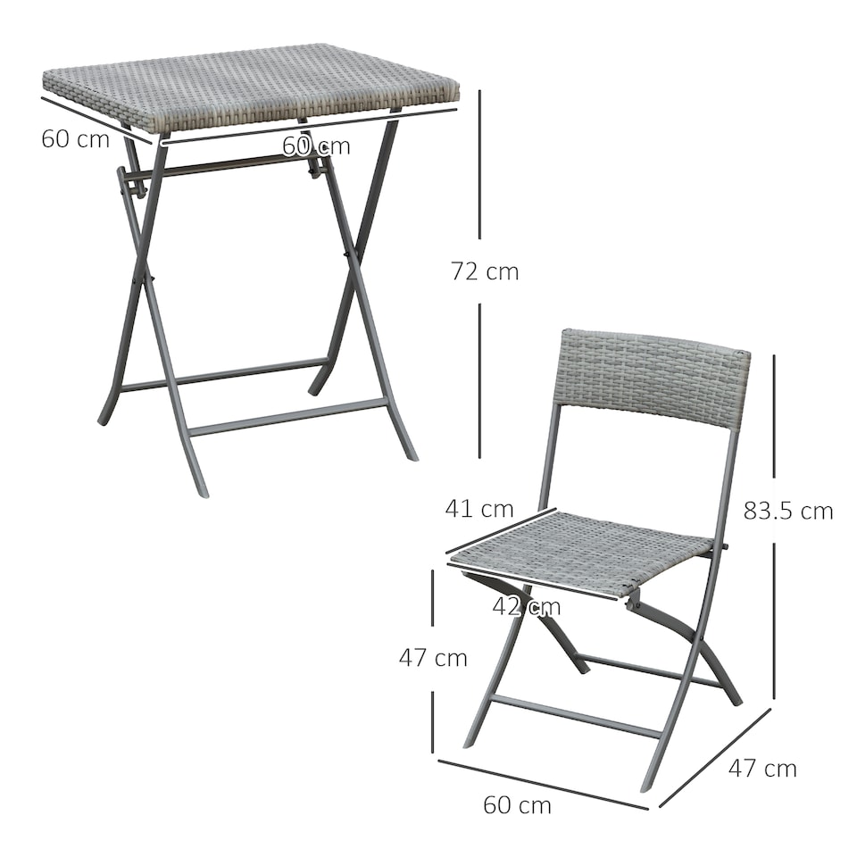image 1 of Outsunny 3 Pieces Folding Rattan Bistro Set, Garden Furniture Bistro Set with Folding Garden Table and Chairs, Wicker Balcony Furniture for Outdoor, Patio, Porch, Grey
