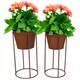 image 3 of Round 2Pc Outdoor Rustic Metal Plant Stand Flower Pot Holder Garden Decor
