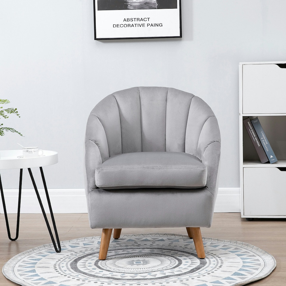 image 1 of HOMCOM Velvet Fabric Single Sofa Accent Chair Solid Wood Leg Upholstered Grey