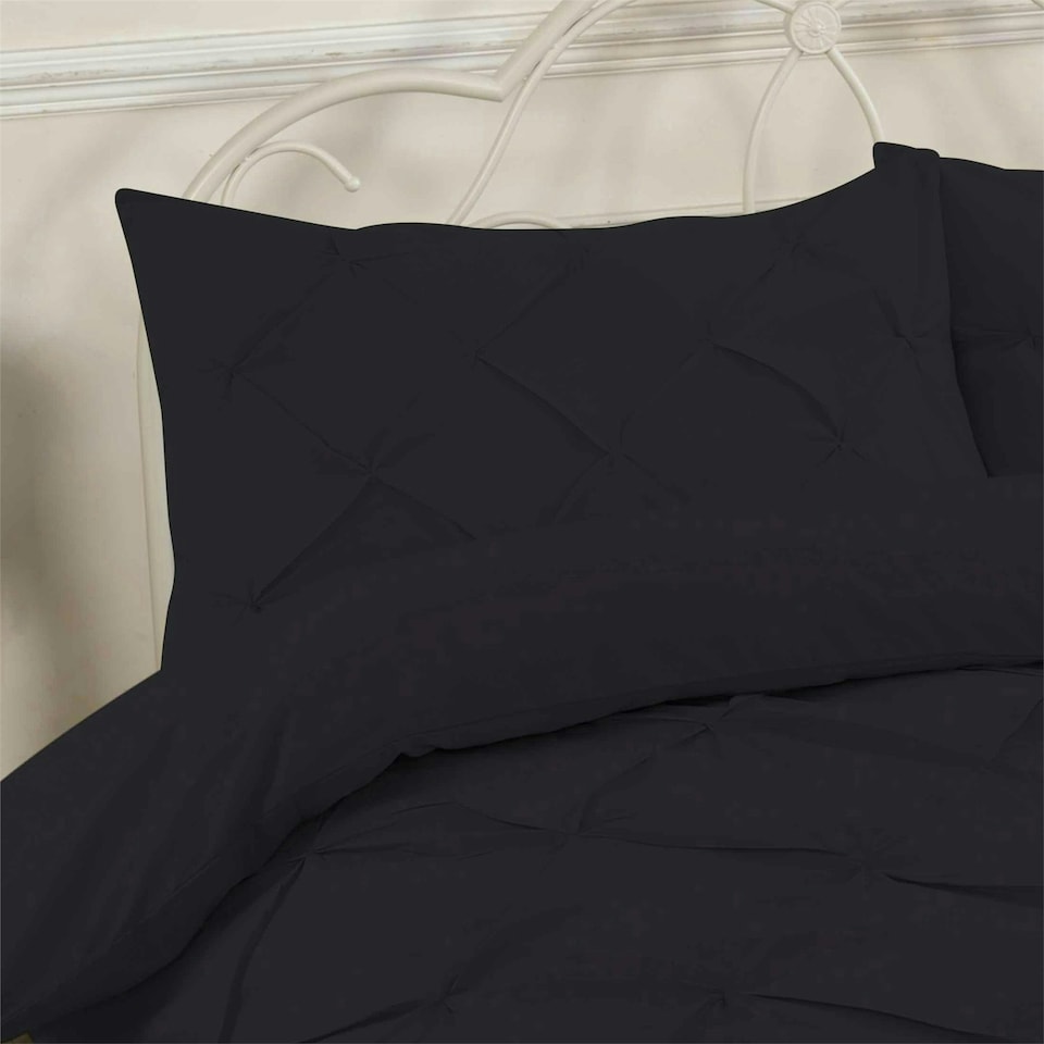 image 1 of Pintuck Pleated Duvet Cover Set - Double - Black