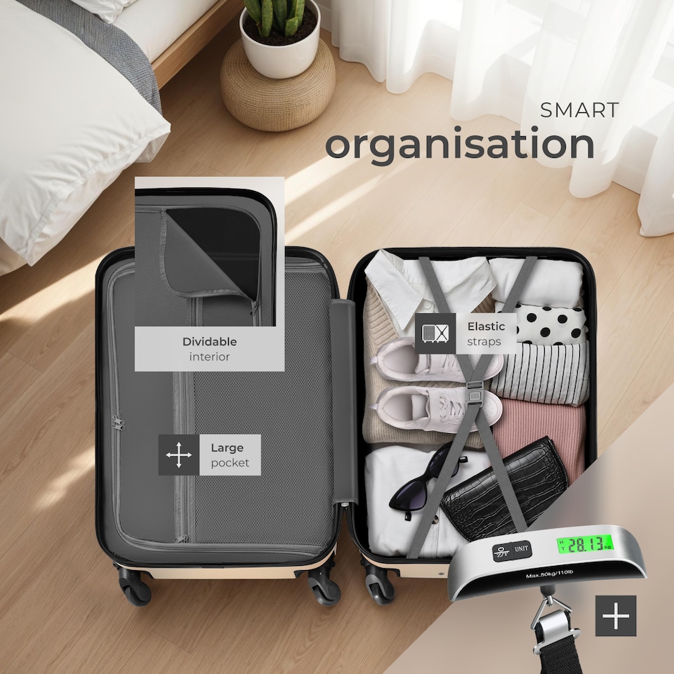 image 1 of Suitcase Set Mila - 4 hard-shell suitcases, including luggage scales and tags | Cream | champagne | 1