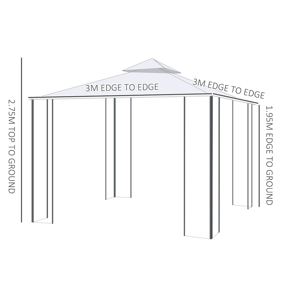 image 1 of Outsunny 3 x 3(m) Garden Gazebo Double Top Gazebo Canopy w/ Mesh Cream White