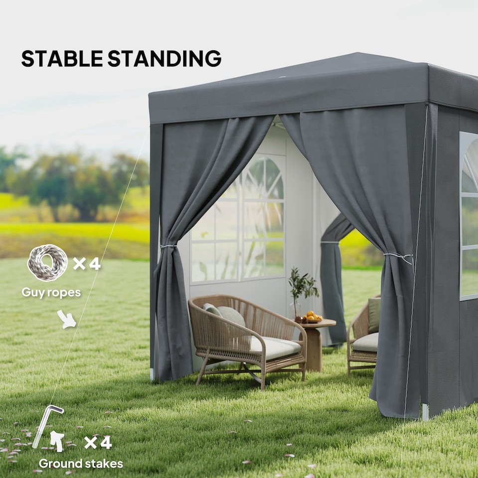 image 1 of Outsunny 2 x 2 m Garden Pop Up Gazebo, Wedding Party Tent Marquee, Water Resistant Awning Canopy With Sidewalls, Windows, Carry Bag, Grey