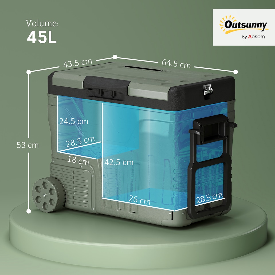 image 1 of Outsunny 45L Camping Fridge Freezer Dual Zone, Portable Car Fridge 12V/24V DC & 100-240V AC, Electric Cool Box -20℃-20℃ with Wheels and LED Light, for Travel, RV, Road Trip, Picnic (Energy Class E)
