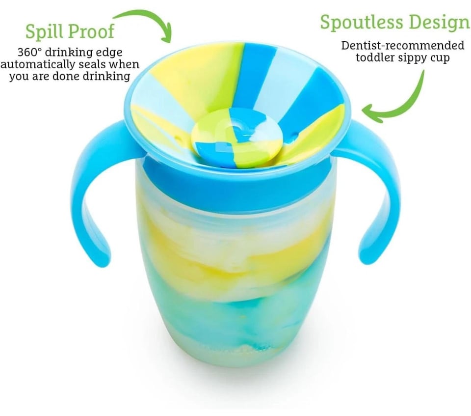 image 1 of Munchkin Miracle 360 Sippy Cup Baby Trainer Spill Free Handles 7oz Blue Twin