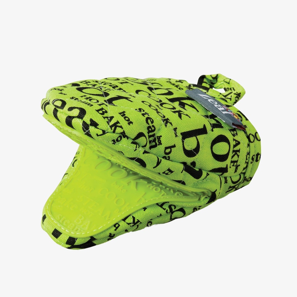 image 1 of Silicone Hot Grab Mini Oven Mitt, Hot Print Green