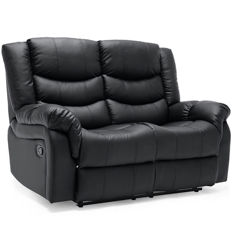 image 1 of Seattle 2 Seater Manual High Back Bonded Leather Recliner Sofa (Black)