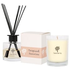 Nicola Spring Soy Wax Scented Candle & Reed Diffuser Set - 160g Candle 28 Hour Burn & 200ml Diffuser 60 Day Scent | Clear | Tropical Sunrise