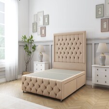 Sloomy Vienna Pebble Plush Divan Bed Base 2 Drawers Right Side With 54 Inch Floor Standing Headboard & 12 Inch Matching Footboard | Brown | Pebble | Super King | 1