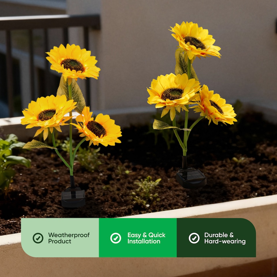 image 1 of Gardenwize Sunflower Solar Stake Lights with 3 Sunflower Heads