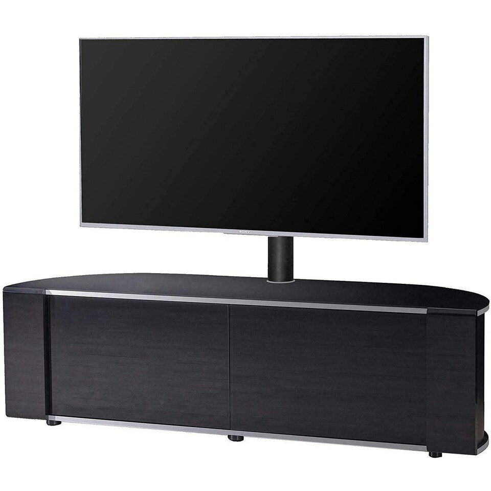 image 1 of MDA Designs Sirius 1600 Cabinet with BeamThru Remote-Friendly Gloss Black with Black Trims for Flat Screen TVs up to 65" with Mounting Arm | Black | 1