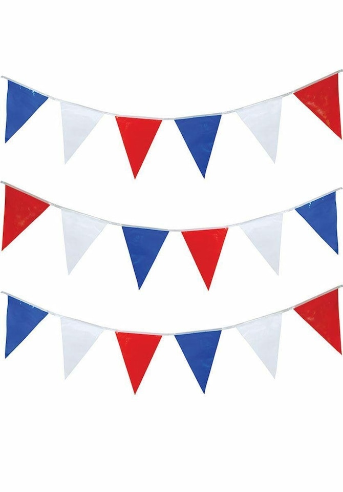 image 1 of 25M Red White and Blue Bunting Garland 50 Flags Union Jack Banner Party Decorations | Multi