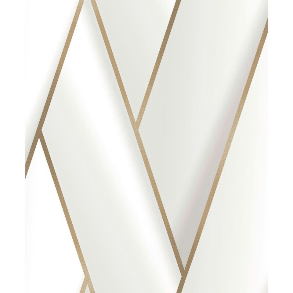 image 1 of Debona Armando Herringbone Wallpaper - White/Gold - 10m x 53cm White