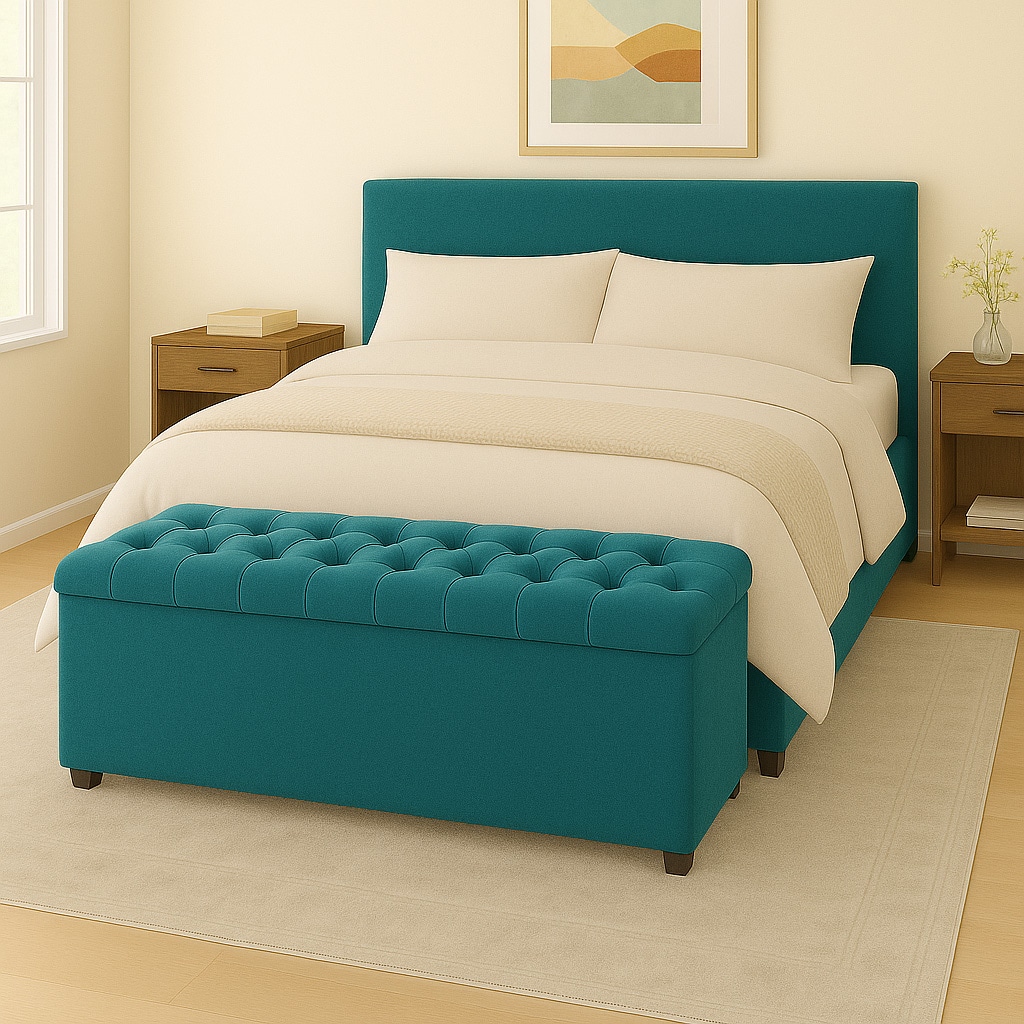 180cm Chesterfield Plush Velvet Emerald Green Upholstered Storage Ottoman Bench - Deep Tufted Lid & Wooden Leg