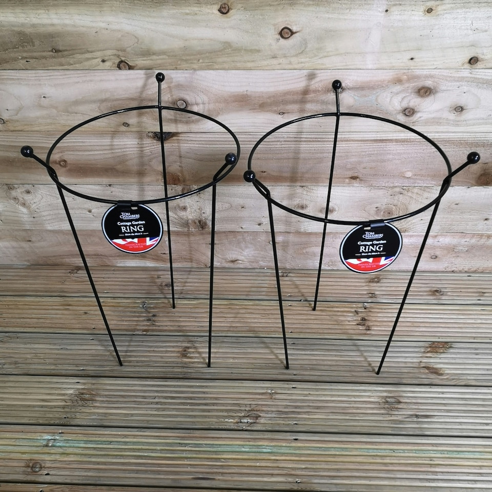 image 1 of 2 Pack of Tom Chambers Cottage Heavy Duty Black Metal Steel Herbaceous Garden Plant Support Ring 60cm x 35cm