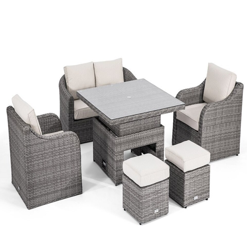 image 1 of Primrose Living Classic Rattan 6 Seater Sofa Set with Rising Table in Stone