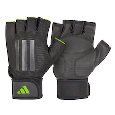 Adidas Half-Finger Weightlifting Gloves — Padded Palm & Integrated Wrist Strap, XL | Black | Green | XL