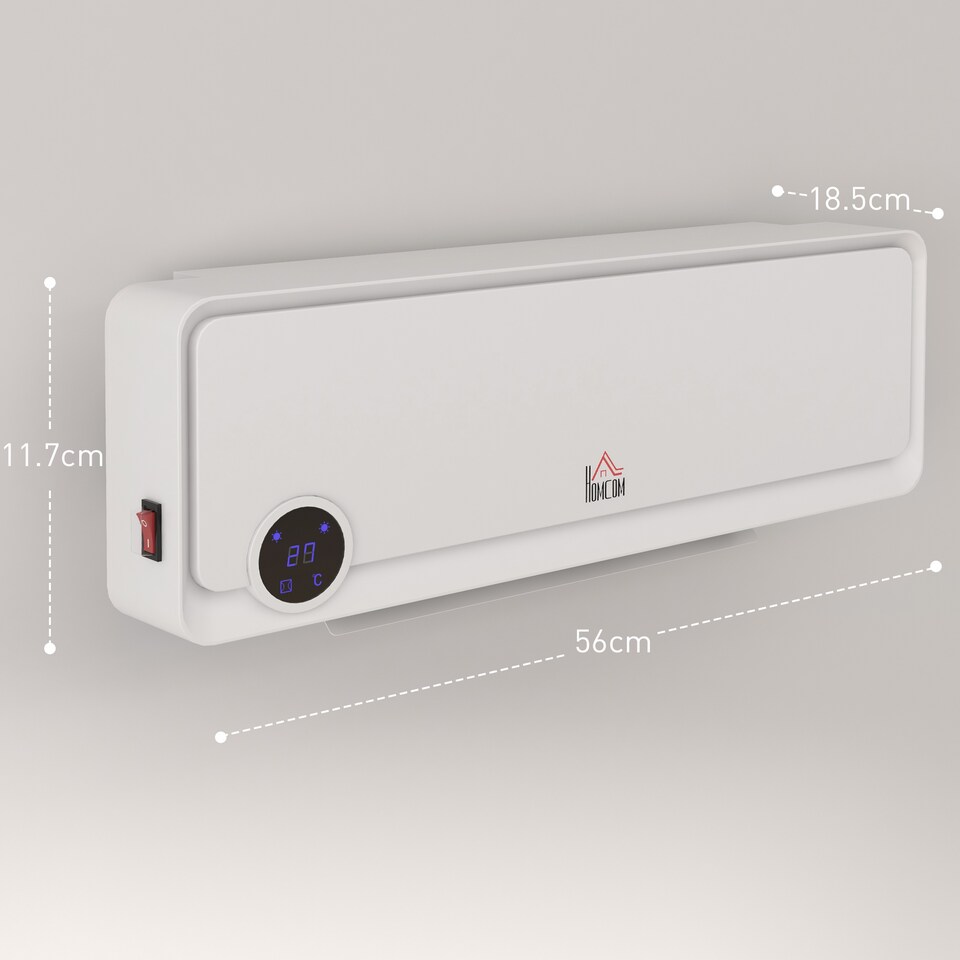 image 1 of HOMCOM Wall Downflow Heater 2 Heat and Fan 1000W2000W, Electric Space Heater with Timer Remote Oscillating, for Bedroom Home Office, White