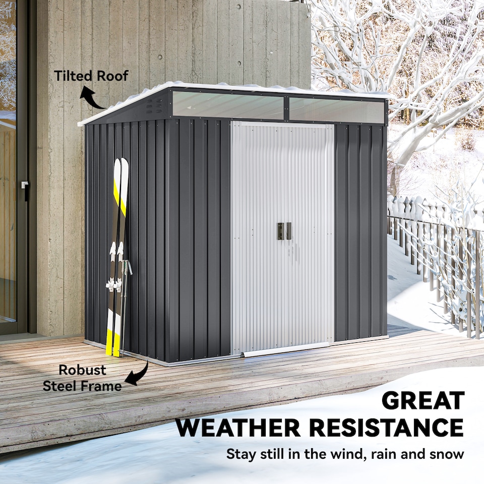 image 1 of Outsunny 6.5 x 4FT Galvanised Metal Garden Shed with Double Sliding Doors and 2 Vents, Lockable Tool Storage House with Foundation Kit, Grey