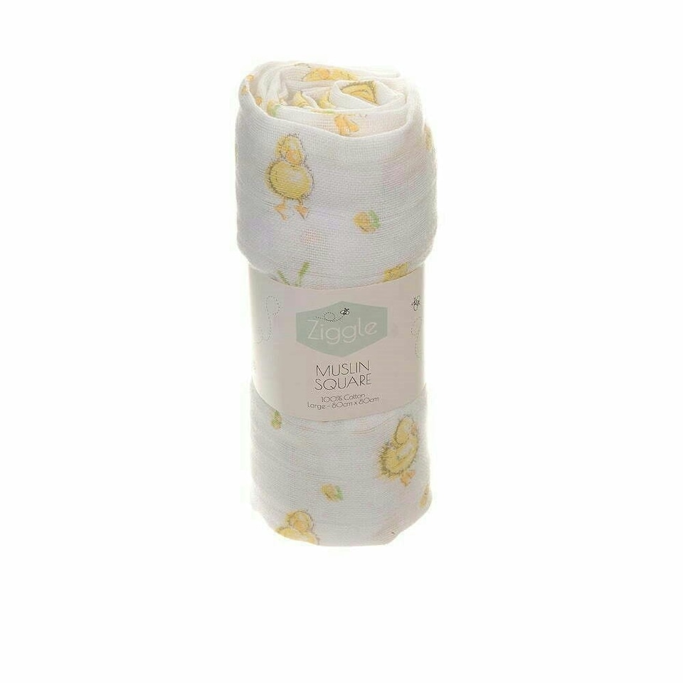 image 1 of Ziggle Cotton Muslin Square - Yellow Ducks