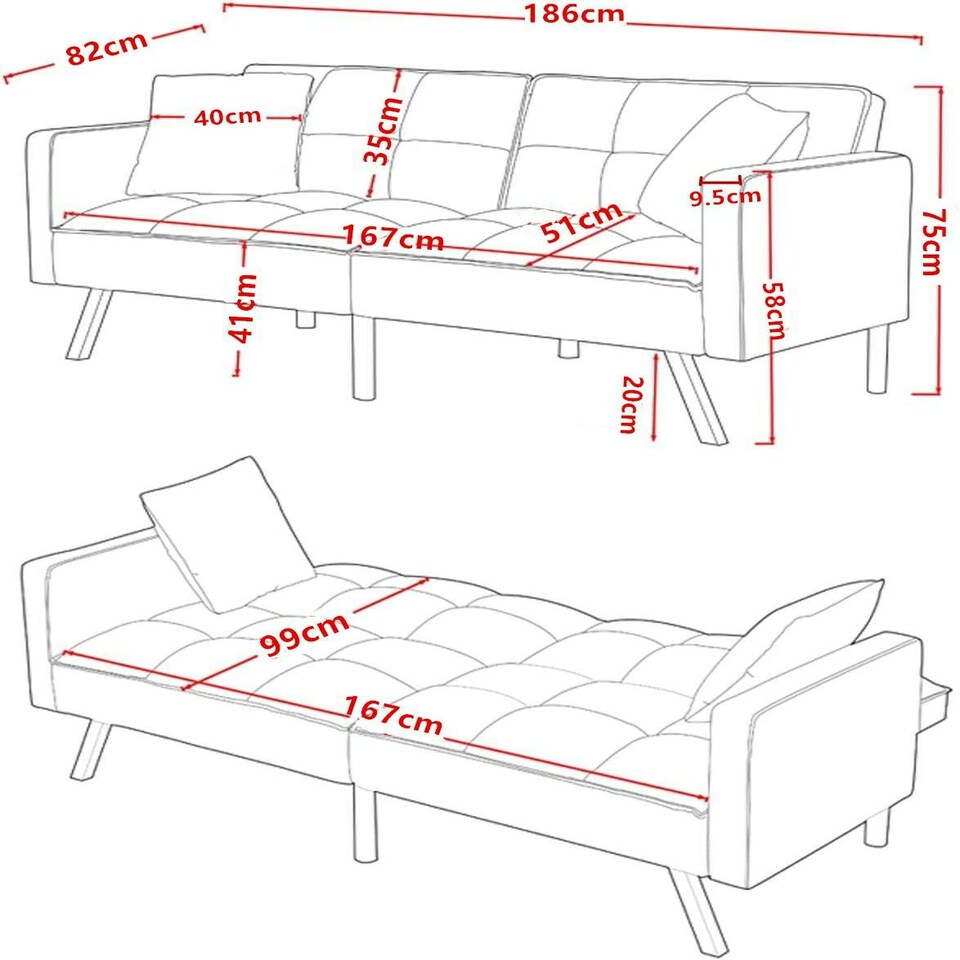 image 1 of Sofa Bed 2 Seater Blue Velvet Click Clack Sofa Settee Recliner Couch with Metal Legs 2 Pillows Blue