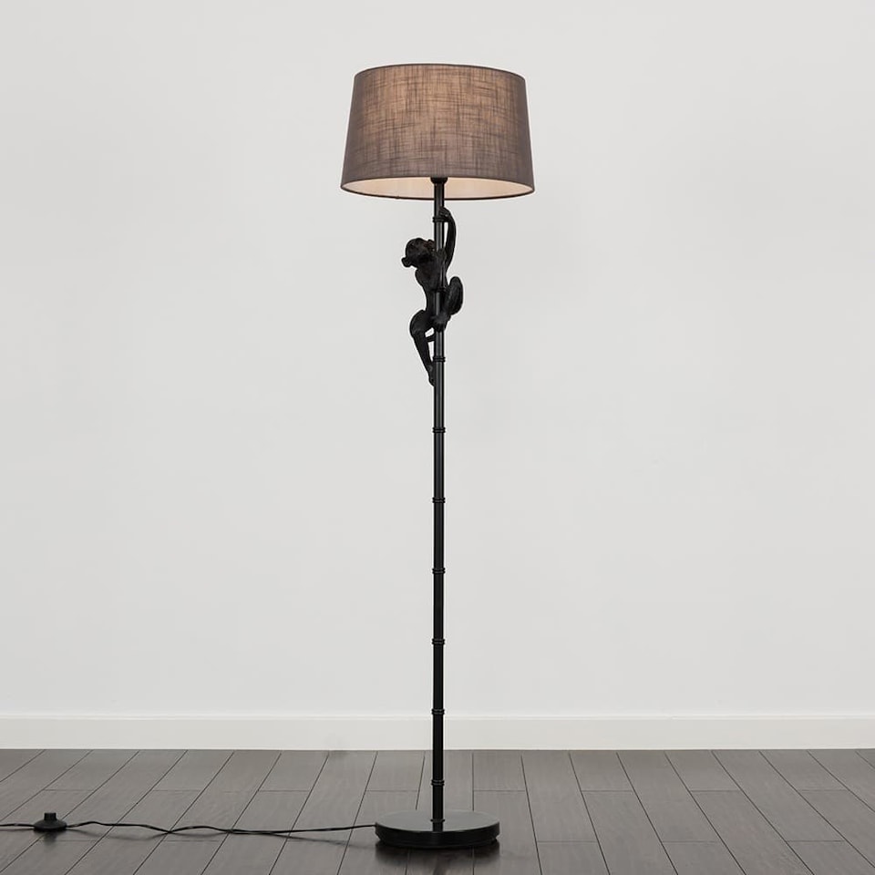 image 1 of ValueLights George Monkey Modern Black Floor Lamp Grey Shade | Grey