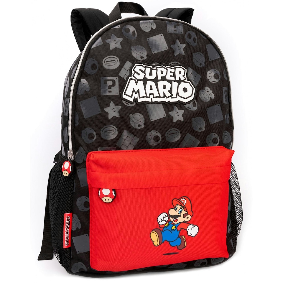 image 1 of Super Mario All-Over Print Backpack - Black/Red - One Size
