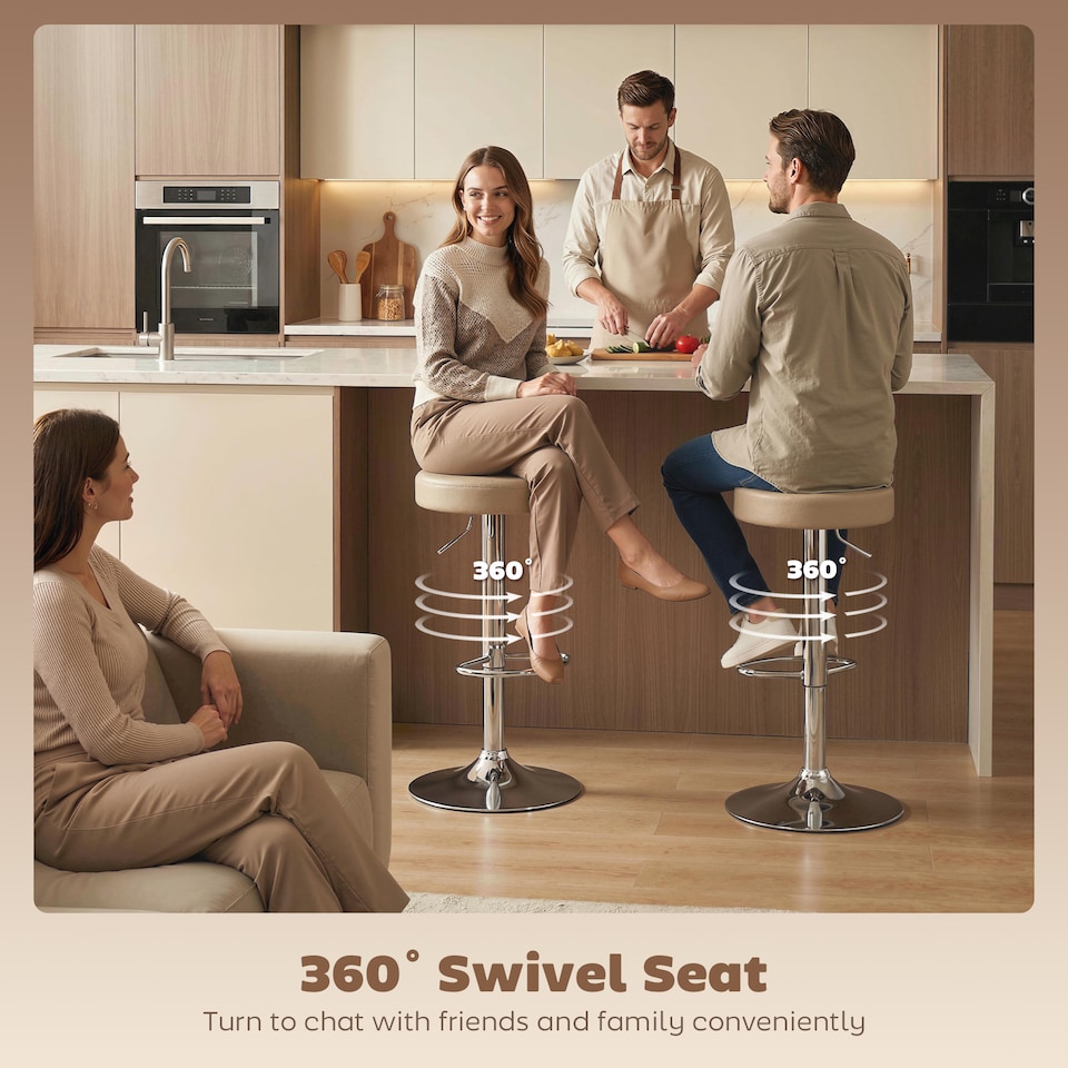 image 1 of HOMCOM Bar Stools Set of 2, Height Adjustable Breakfast Bar Chairs | Brown | Brown | 38.5 x 38.5 x 62-84 cm