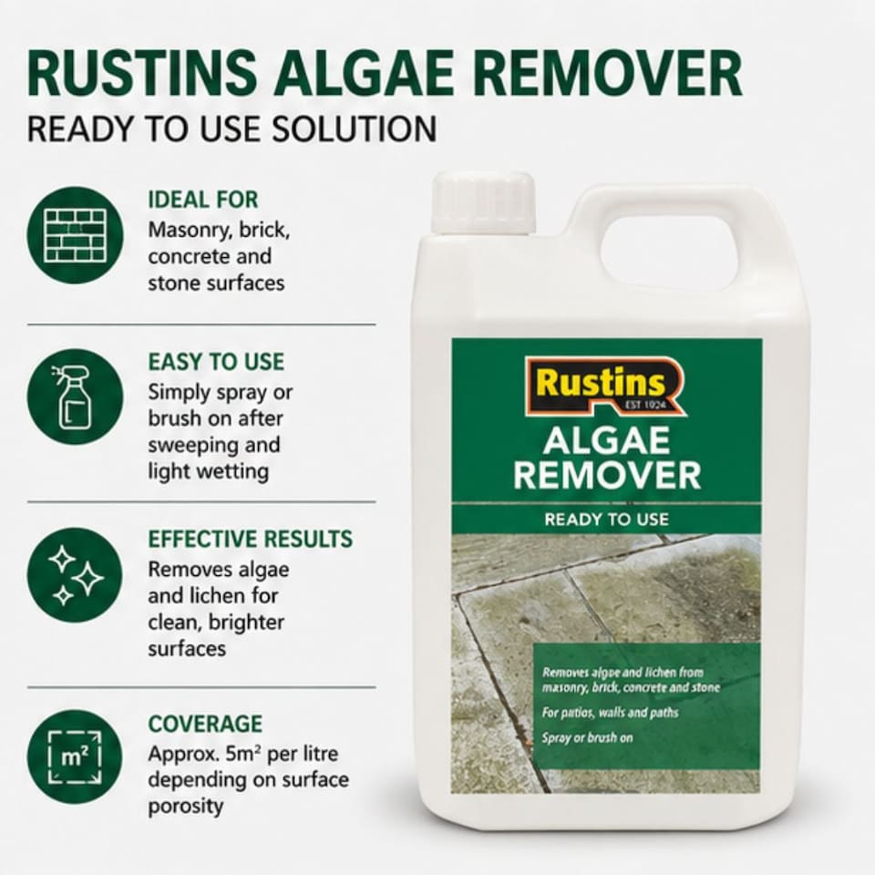 image 1 of Rustins Algae Remover Ready to Use Solution for Masonry Brick Concrete 4L