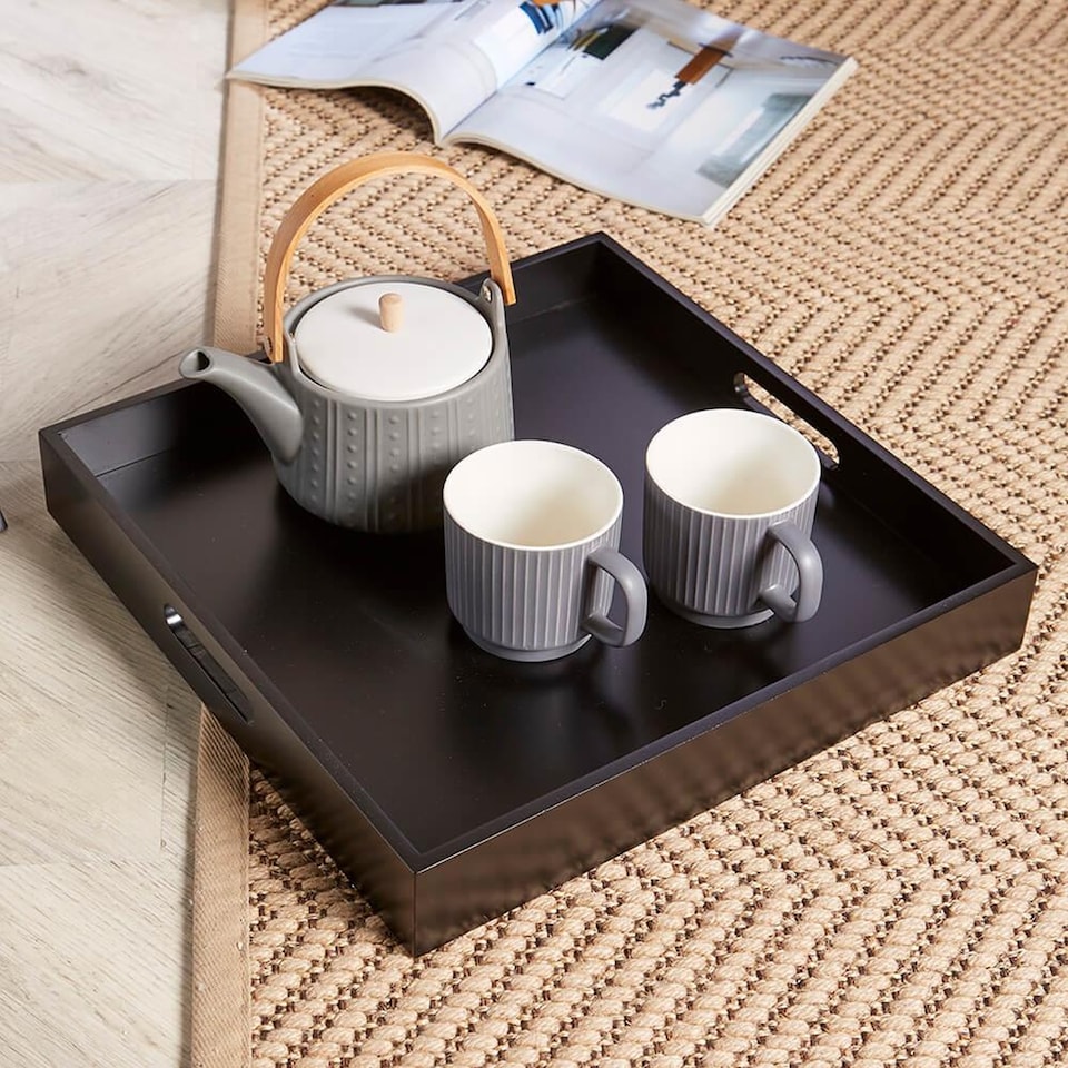 image 1 of Folding Butlers Side Table Portable Wooden Food Serving Tray | Black