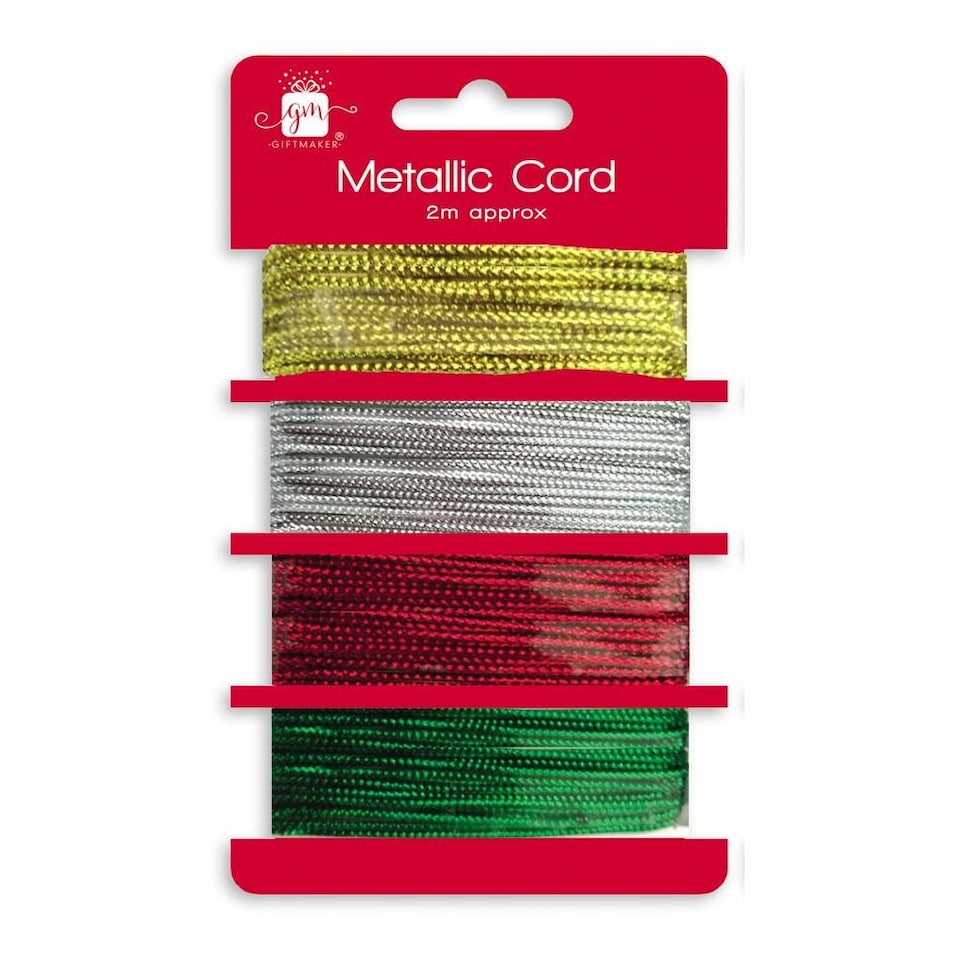 Pack of 4 Assorted 2m Christmas Metallic Cords