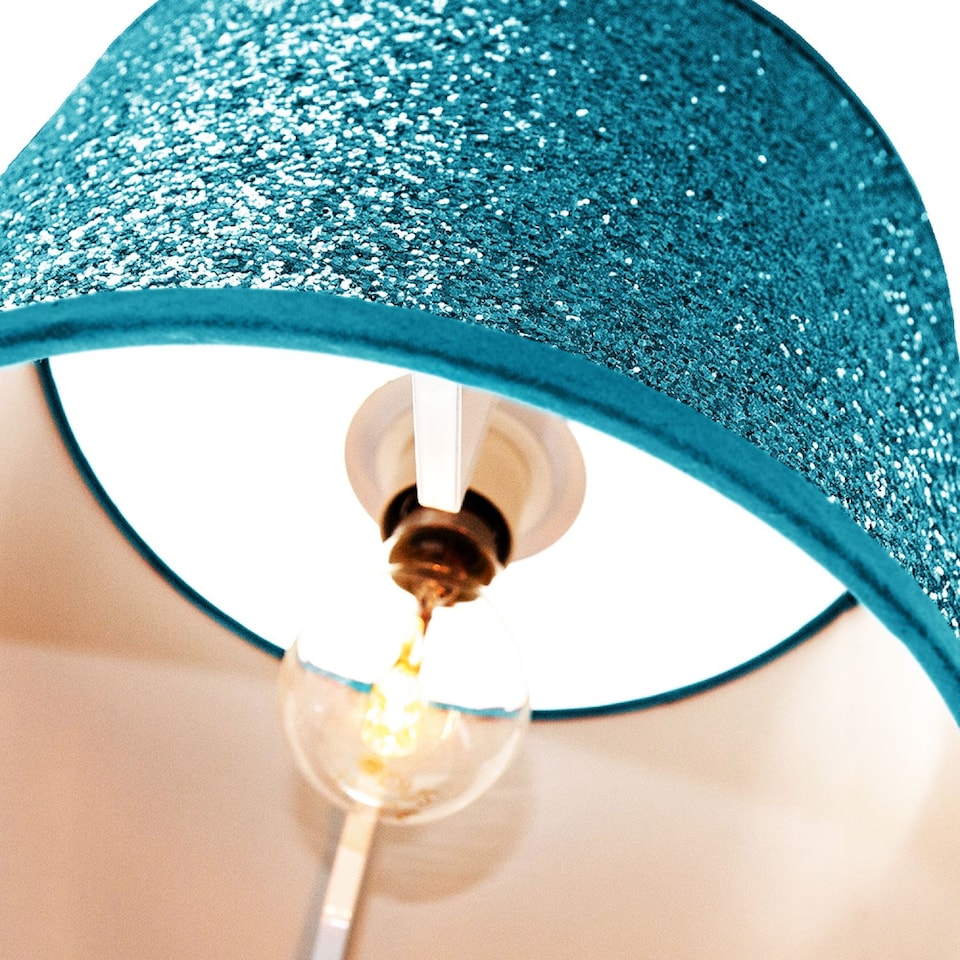 image 1 of Modern and Designer Bright Teal Glitter Fabric Pendant/Lamp Shade 25cm Wide