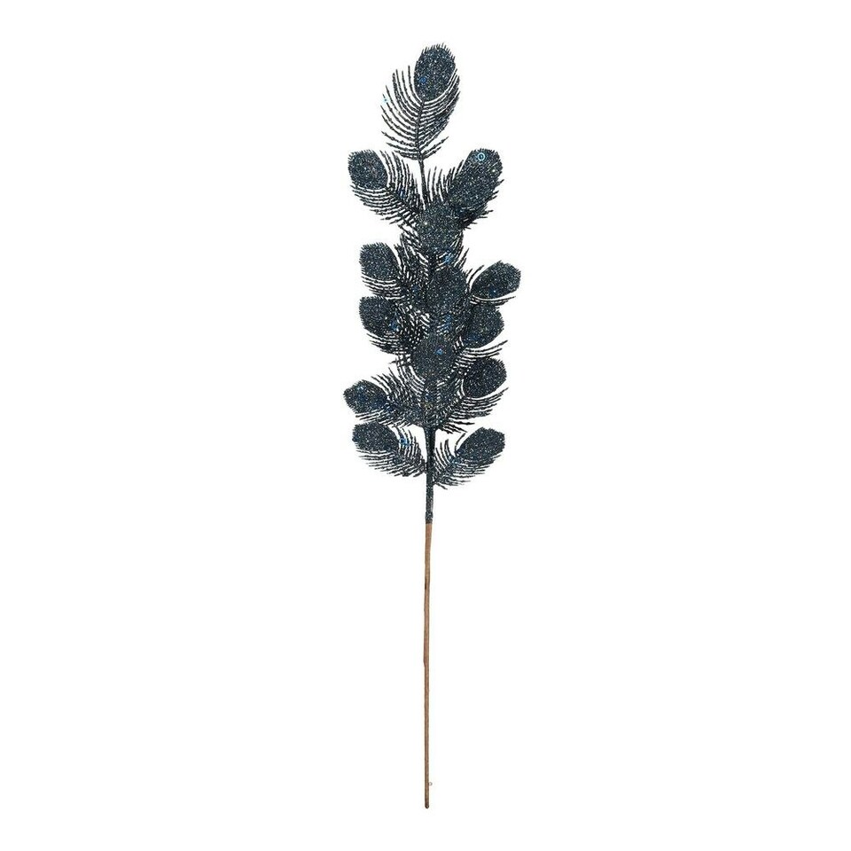 image 1 of Artificial Navy Glitter Feather Spray - H70cm