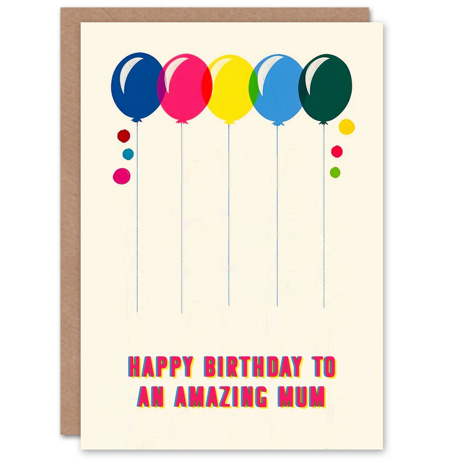 image 1 of Fun Colourful Cheerful Pink Yellow Balloons Mum Birthday Card