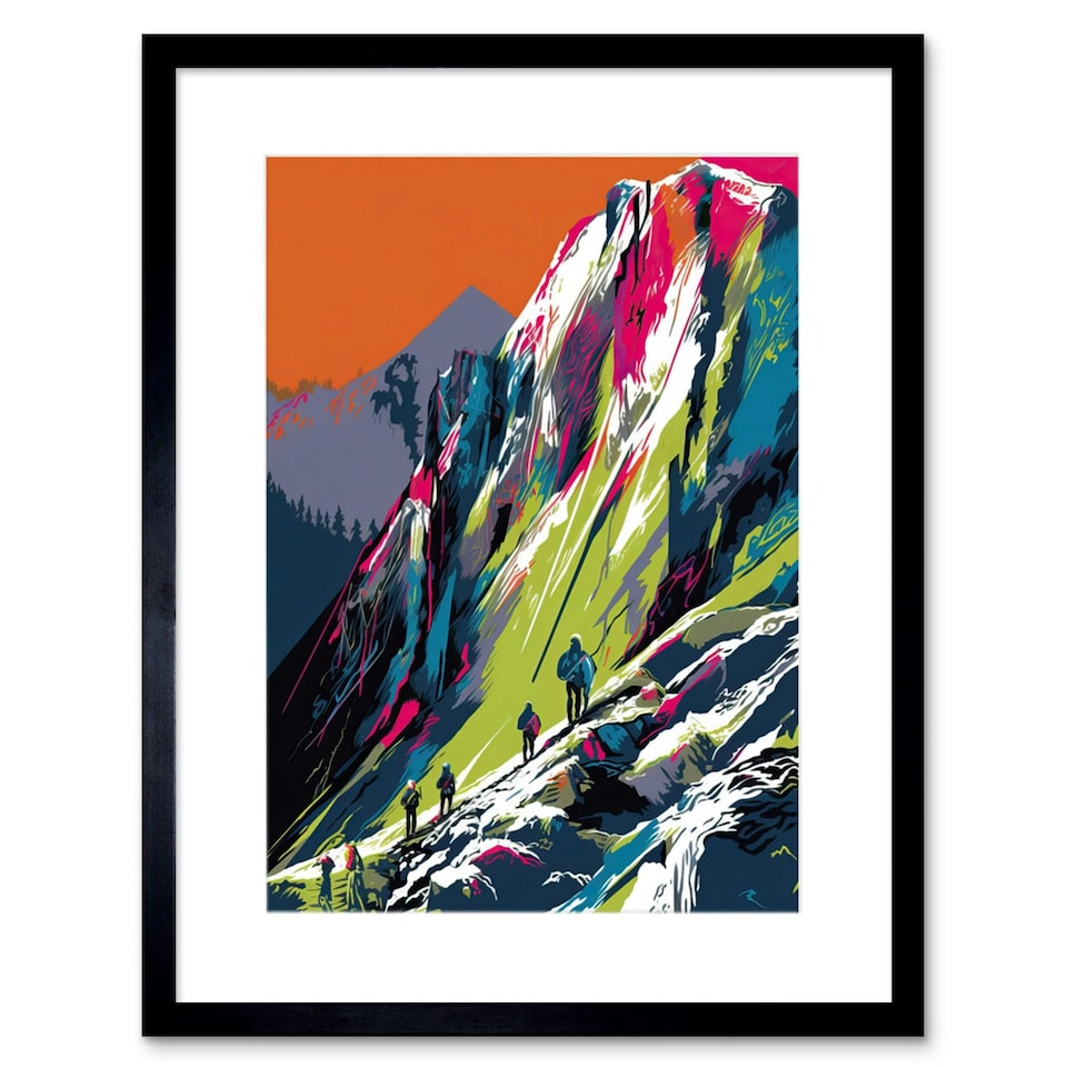 image 1 of Hikers Helvellyn Mountain Ridge Landscape 9x7" Black Framed Wall Art Print