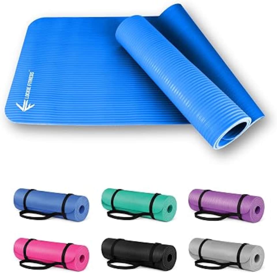 image 1 of Lockie Fitness Yoga Mat 8 mm Thick, Non Slip Exercise Mat for Women and Men, TPE Foam Pilates Mat, Gym Mat for Home Workout, Yoga, Pilates, Exercise & Gymnastics, 180 x 60 cm, Blue