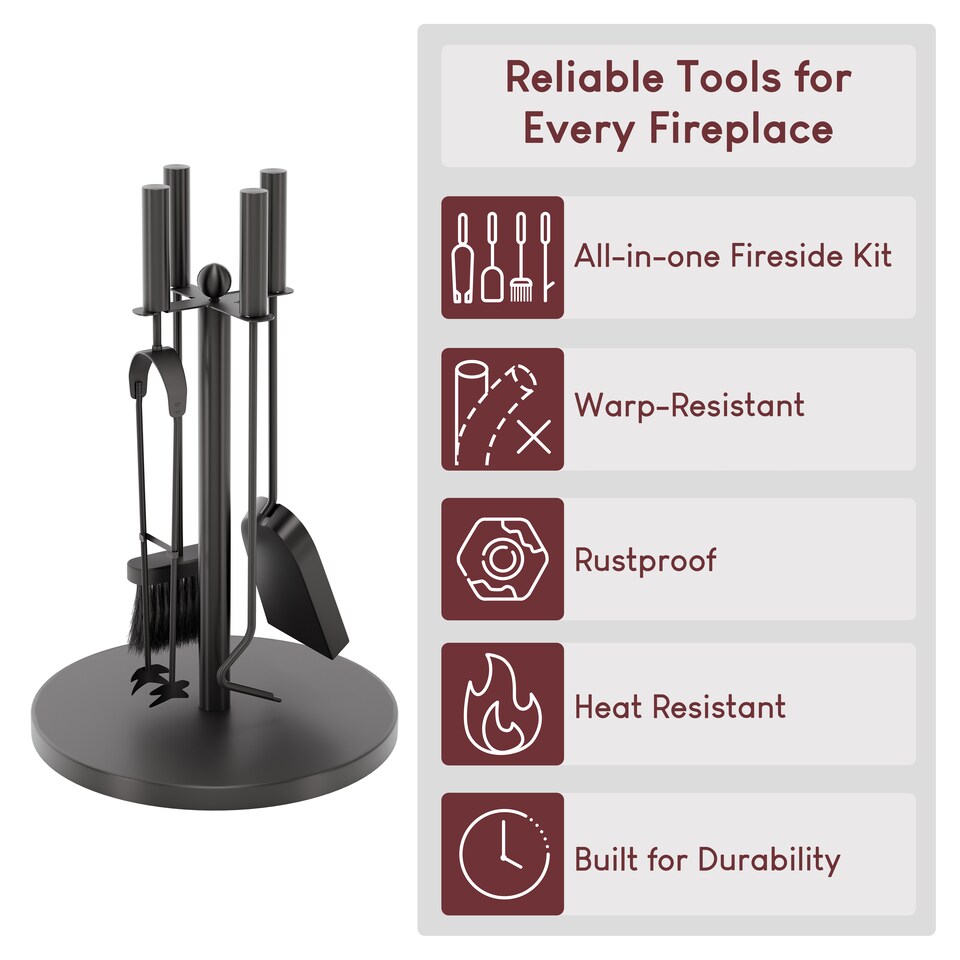 image 1 of Fire Vida 5 Piece Warwick Companion Set Fireside Fireplace Accessory, Black