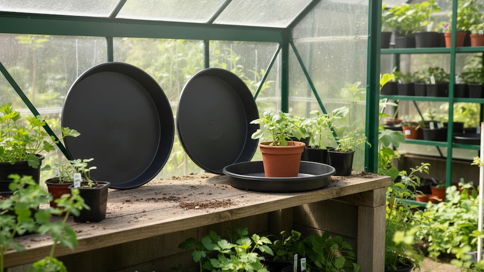 image 1 of Pack of 3 45cm Extra Large Plant Pot Saucers Black Heavy Duty Greenhouse Large Container Drip Trays Deep Dish