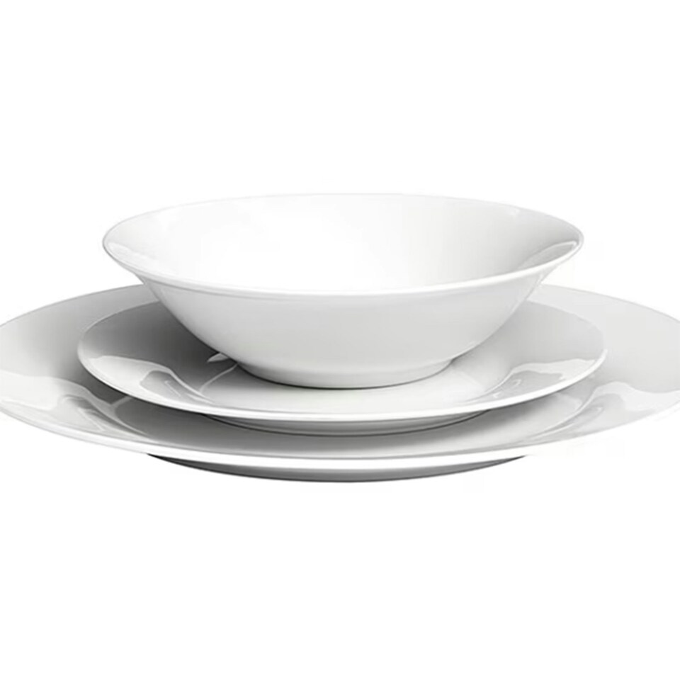 image 1 of Glim Glam Dinner Set Plates Bowls White Porcelain 18pc Set Rim