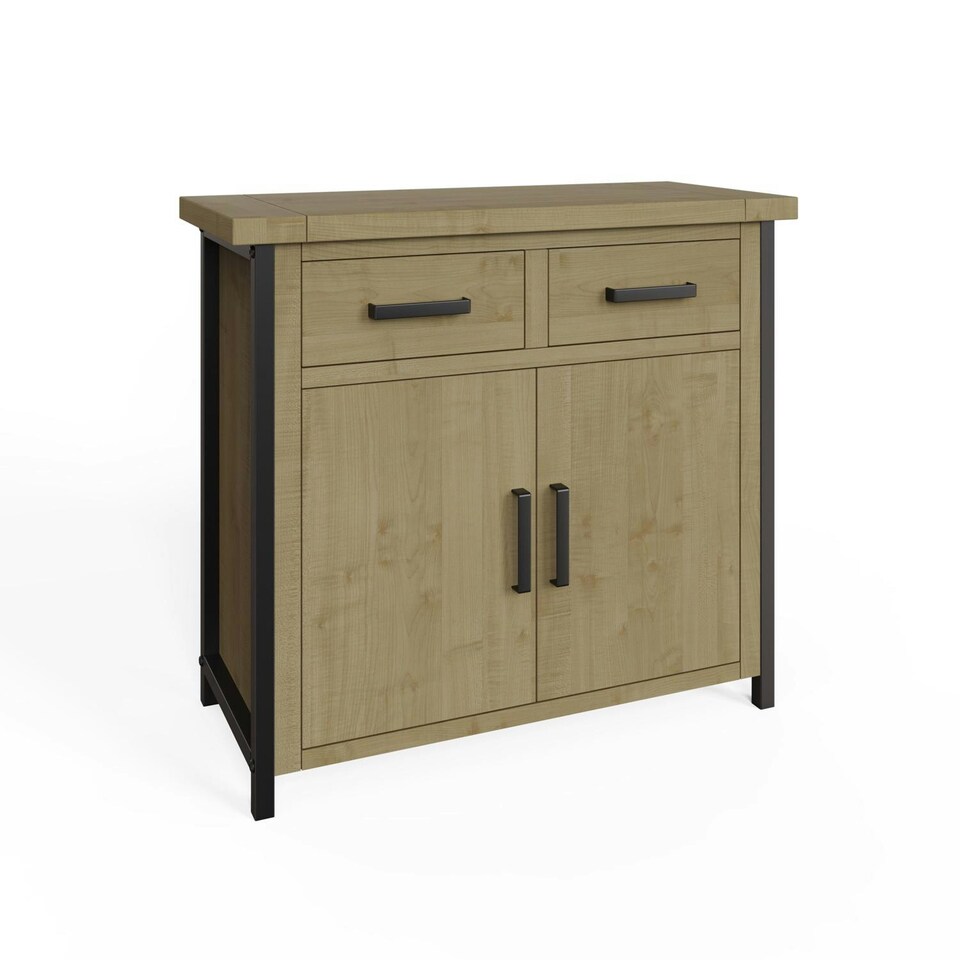 image 1 of Lowry 2 Door 2 Drawer Compact Sideboard Driftwood Lacquered Solid Reclaimed Pine Brown
