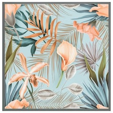 Pink tropical flowers (Picture Frame) Grey | XL