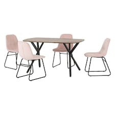 Athens Dining Set with 4 Lukas Velvet Chairs Pink | Medium Oak/Baby Pink