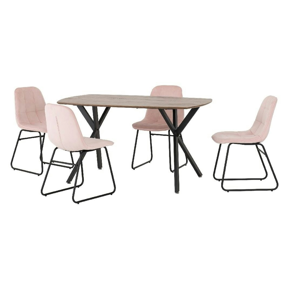 image 1 of Athens Dining Set with 4 Lukas Velvet Chairs Pink | Medium Oak/Baby Pink