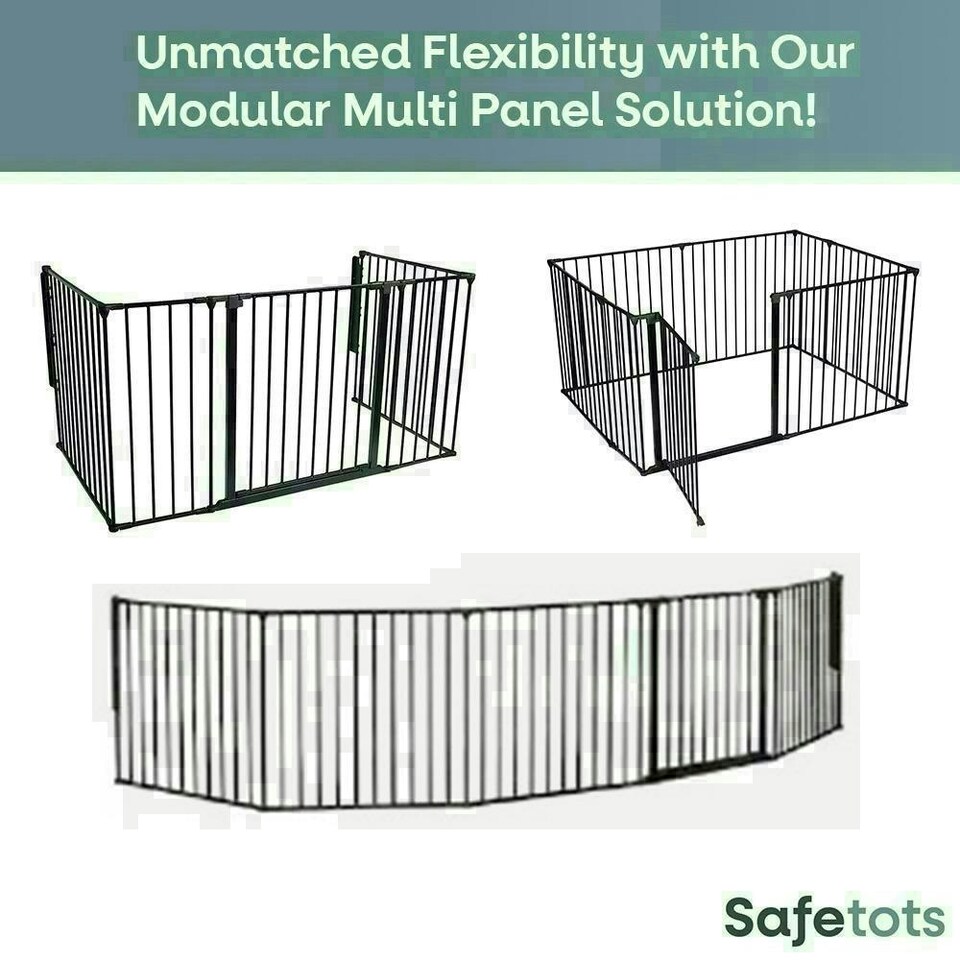 image 1 of Safetots Multi Panel Fire Surround, 51cm Deep x 164cm Wide, Grey, 70cm Tall, Child and Pet Safety, Baby and Toddler Fire Guard