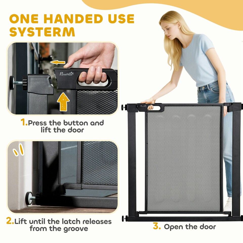 image 1 of PawHut Pressure Fit Safety Gate for Stairs w/ Auto Close 75-82 cm - Black